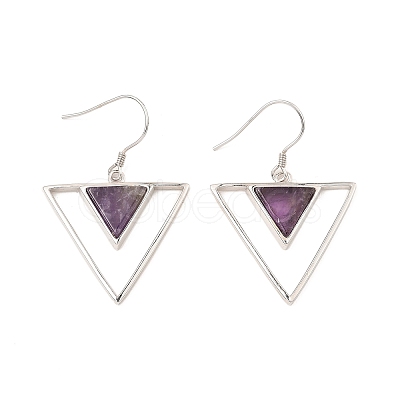 Natural Amethyst Triangle Dangle Earrings EJEW-Z024-10C-P-1