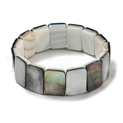 Natural Black Lip Shell Rectangle Beaded Stretch Bracelets BJEW-N030-01B-02-1