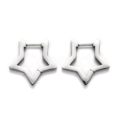 Tarnish Resistant 304 Stainless Steel Star Huggie Hoop Earrings STAS-J033-05P-1