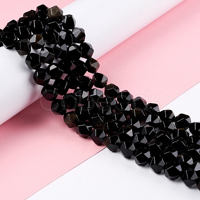 Natural Golden Sheen Obsidian Beads Strands G-C229-01C-1