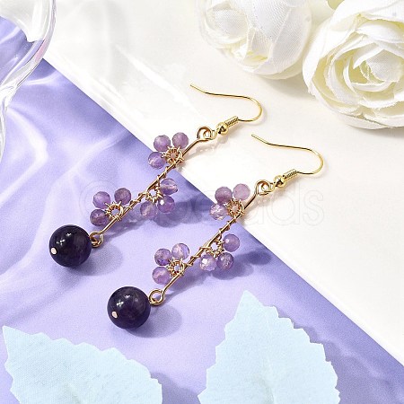 Natural Amethyst Earrings Dangle Earrings EJEW-TA00653-02-1