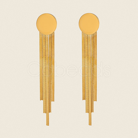 Flat Round 304 Stainless Steel Tassel Stud Earrings JH8202-1-1