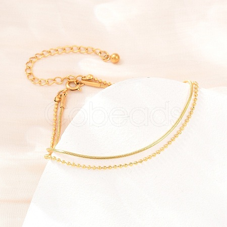 304 Stainless Steel Ball Chain & Snake Chain Double Layers Bracelets for Women BJEW-D460-06G-1