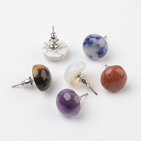 Half Round Dome Natural & Synthetic Mixed Stone Stud Earrings EJEW-L171-M-1