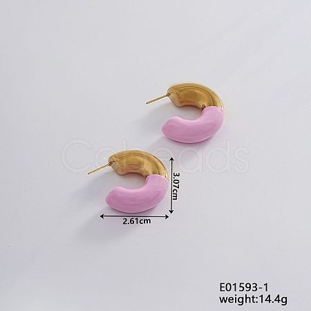 Vintage Retro 304 Stainless Steel C-Shaped Stud Earrings for Women JV8839-1-1