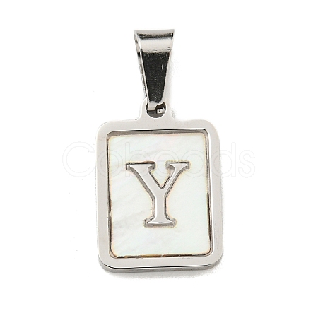 304 Stainless Steel Pave Natural White Shell Pendants STAS-S130-03P-Y-1