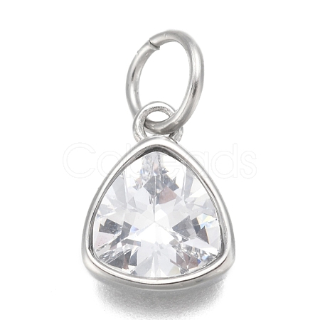 304 Stainless Steel Cubic Zirconia Pendant ZIRC-P080-B09-1