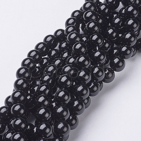 Natural Dyed & Heated Black Onyx Round Beads Strands X-GSR8mmC097-1