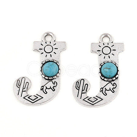 Synthetic Turquoise & Alloy Pendants PALLOY-H146-01AS-J-1