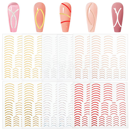 12Pcs 6 Colors Imitation Metal Line Nail Art Stickers MRMJ-OC0003-93-1