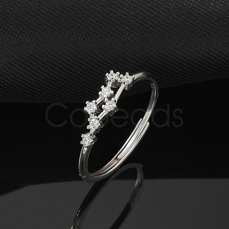 Constellations Rhodium Plated 925 Sterling Silver Micro Pave Clear Cubic Zirconia Adjustable Rings for Women RJEW-P130-01P-E-1