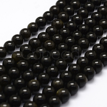 Natural Golden Sheen Obsidian Beads Strands X-G-F364-08-4mm-1