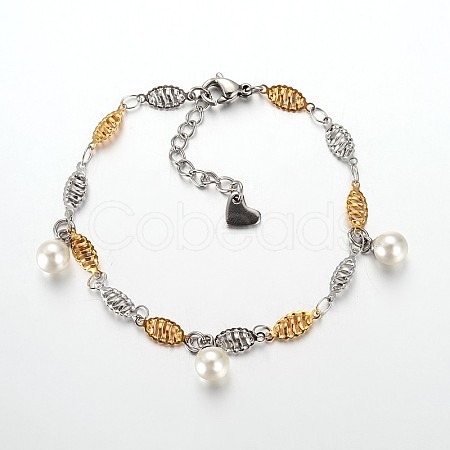 304 Stainless Steel Charm Bracelets STAS-O054-34-1