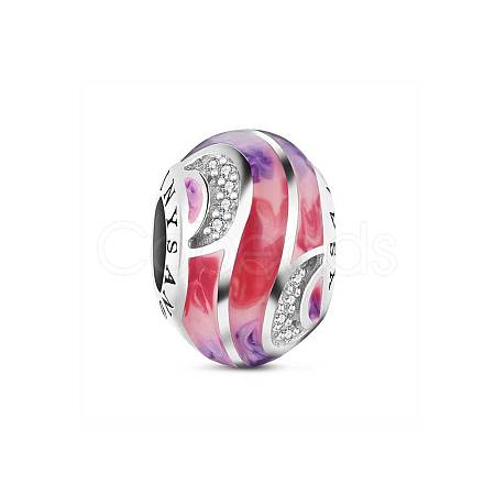 TINYSAND Pink Noble Love Rondelle Rhodium Plated 925 Sterling Silver European Beads TS-C-014-1