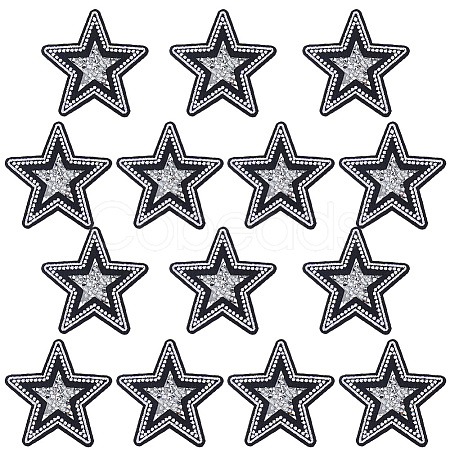 14Pcs Star Resin Rhinestone Cloth Iron On Sew On Patches DIY-CY0003-88-1