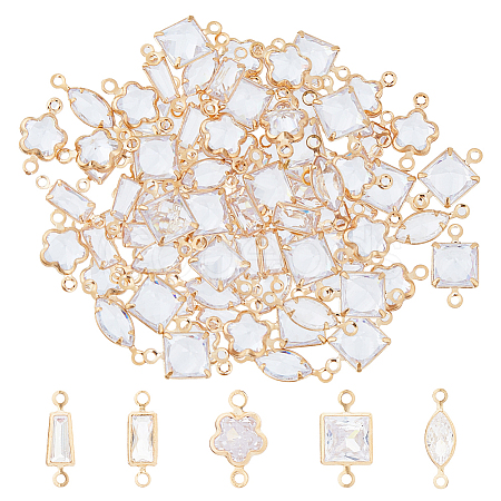 80Pcs 5 Styles Alloy Pave Clear Cubic Zirconia Connector Charms FIND-HS0001-D-1