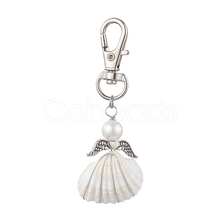 Angel Alloy & Wire Wrapped Natural Shell Pendant Decorations HJEW-JM02017-02-1