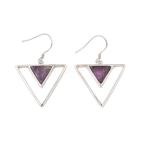 Natural Amethyst Triangle Dangle Earrings EJEW-Z024-10C-P-1