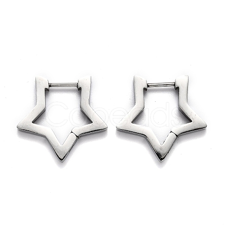 Tarnish Resistant 304 Stainless Steel Star Huggie Hoop Earrings STAS-J033-05P-1