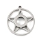 304 Stainless Stee Locket Pendants, with Glass, Flat Round with Star Charm, Stainless Steel Color, 32.5x30x5.7mm, Hole: 2.2mm