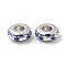 Alloy Enamel European Beads, Large Hole Beads, Platinum, Rondelle with Spider, Medium Blue, 13x5.5mm, Hole: 5mm