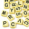 Opaque Acrylic Multi-Strand Links, for Tile Elastic Bracelets Making, Rectangle with Black Letter, Mixed Letters, Champagne Yellow, 8x8x4mm, Hole: 1.6mm, about 1509pcs/387g