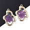 Epoxy Resin Pendants, with Dried Flower Inside and Light Gold Plated Alloy Open Back Bezel, Nuggets, Dark Violet, 35x26x1.5mm, Hole: 1.6mm