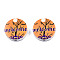 Halloween Printed Natural Wood Beads, Flat Round with Word Welcome & Pumpkin & Bat, Dark Orange, 19~20x5.9mm, Hole: 2~2.2mm