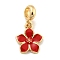 Rack Plating Alloy Enamel Flower European Dangle Charms, Large Hole Pendants, Golden, Red, 28mm, Hole: 4.6mm, Flower: 17.5x15x2mm