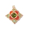 Glass Seed Beaded Pendants, Rhombus Charm, Orange, 30x28.5x10.5mm, Hole: 1.4mm