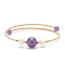 Natural Amethyst & Pearl Round Beaded Bangle, Brass Torque Bangle for Women, Golden, Inner Diameter: 2-1/4 inch(5.6cm)