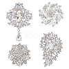 4Pcs 4 Style Rhinestone Flower Brooch Pins JEWB-AN0001-04-1