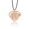Natural Rose Quartz Metal Wire Wrapped Heart Pendants PW-WG13885-02-1