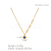 304 Stainless Steel Pave Blue Cubic Zirconia Heart Pendant Cable Chain Necklaces for Women OU4344-1-3