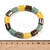 Column Natural Pyrite & Green Aventurine & Tiger Eye & Dyed Orange Quartz Beads Stretch Bracelets for Women Men BJEW-A148-01A-22-5
