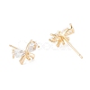 Brass Micro Pave Clear Cubic Zirconia Stud Earring Findings KK-D063-15G-2