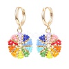 Rainbow Color Japanese Seed Braided Flower Dangle Hoop Earrings EJEW-MZ00003-2