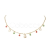 Christmas Brass Pave Clear Cubic Zirconia Snowflake & 304 Stainless Steel Star and Round Glass Tassel Brass Paperclip Chain Bib Necklaces NJEW-JN05504-3