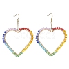 Brass Heart with Glass Beaded Dangle Earrings EJEW-JE05337-1