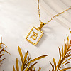 Rectangle 304 Stainless Steel Pave Natural White Shell Initial Pendant Necklaces for Women FS-WGB5EDA-02-1