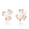 Clover Natural Pearl Stud Earrings with Enamel PEAR-N020-05O-3