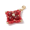Natural Carnelian(Dyed & Heated) & Glass Seed Beaded Woven Pendants PALLOY-MZ00365-03-3