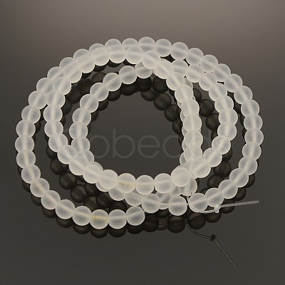 Frosted Transparent Round Glass Beads Strands FGLA-P002-4mm-03-1
