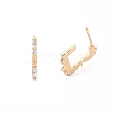 Brass Micro Pave Clear Cubic Zirconia Stud Earring Findings KK-S364-128-1