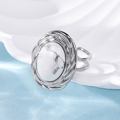 Oval Natural Howlite Finger Rings RJEW-M063-01P-10-1