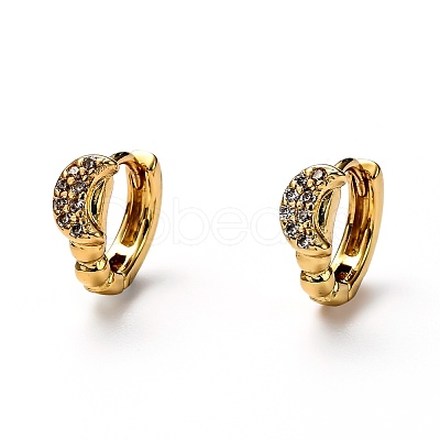 Brass Micro Pave Clear Cubic Zirconia Huggie Hoop Earrings EJEW-H121-14G-1