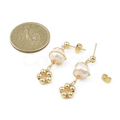 Natural Pearl Dangle Stud Earrings EJEW-JE05304-1