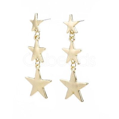Triple Star Long Dangle Stud Earrings EJEW-N100-002-NR-1