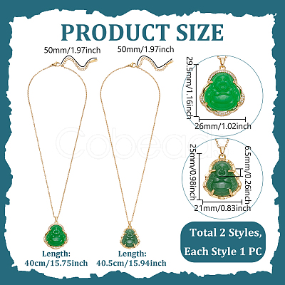 2Pcs 2 Styles Imitation Chalcedony Buddha Pendant Stainless Steel Chain Necklaces NJEW-UN0001-90-1