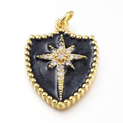 Golden Brass Micro Pave Clear Cubic Zirconia Enamel Pendants ZIRC-A017-02G-RS-1